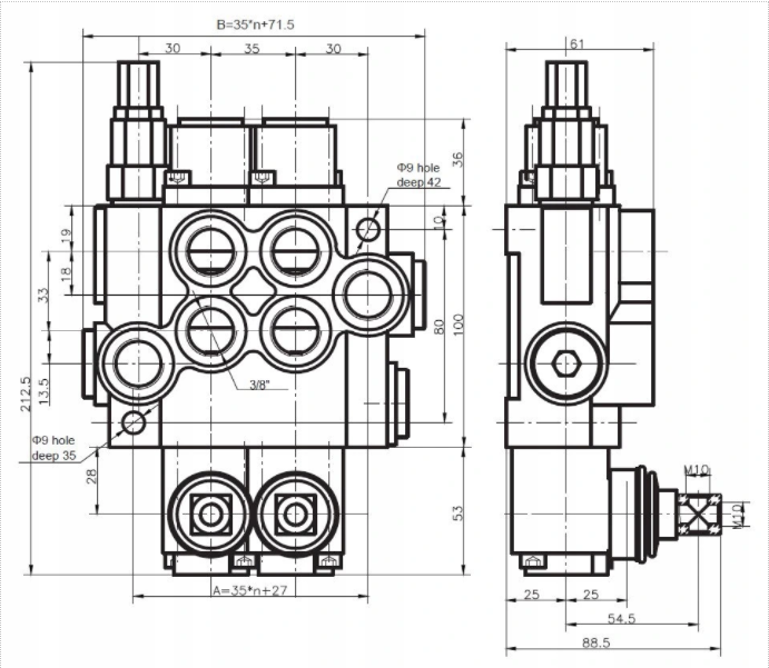 PRESKO Directional Control Valve 4 Way 40 L 2 Joysticks