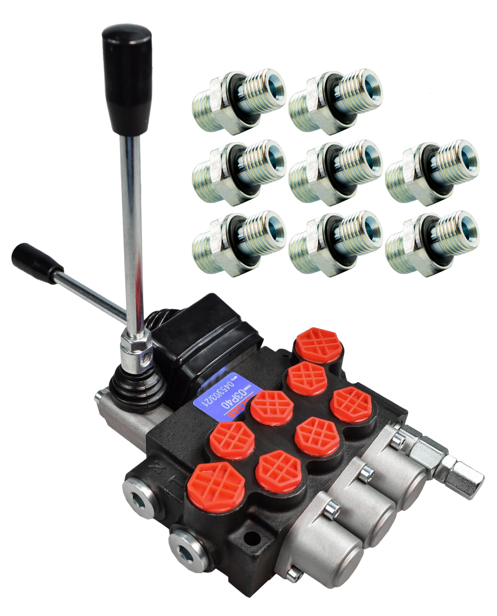 PRESKO Hydraulic Directional Control Valve, 3-way, 40 l,  joystick, nipples