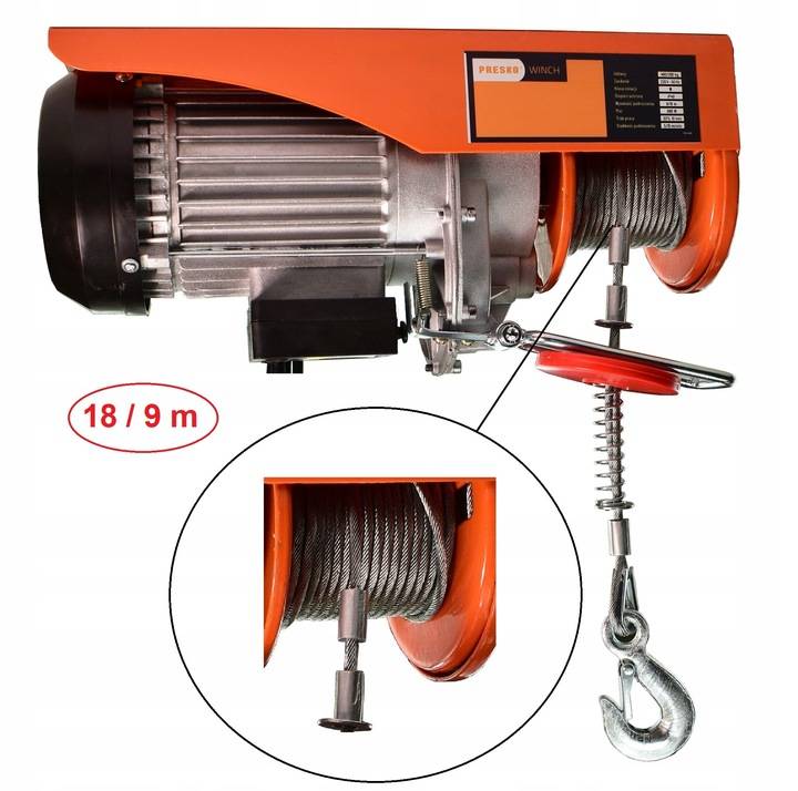 Electric winch 990kg wire rope 18m 230V