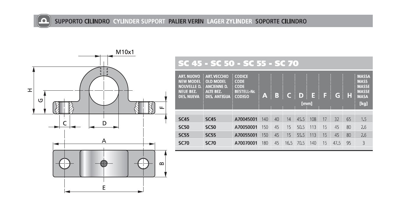 Mounting for cylinder subbox A70050001 fi50