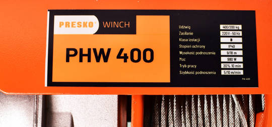 Electric winch 400kg wire rope 18m 230V