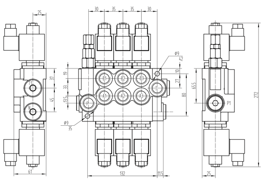 Hydraulic Directional Valve Presko , 3-section electrically controlled 12V