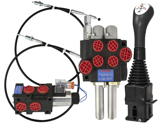 PRESKO Directional Control valve, 2 -way, cable steering 2x1,5 m, joystick, electricvalve 