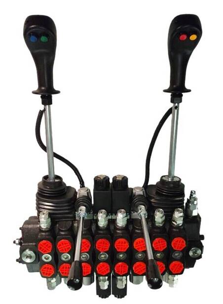 Hydraulik-steuerventil 8-teilig, 2 elektrische Sektionen 12V, 90l, 2 4-Positionen-Joysticks