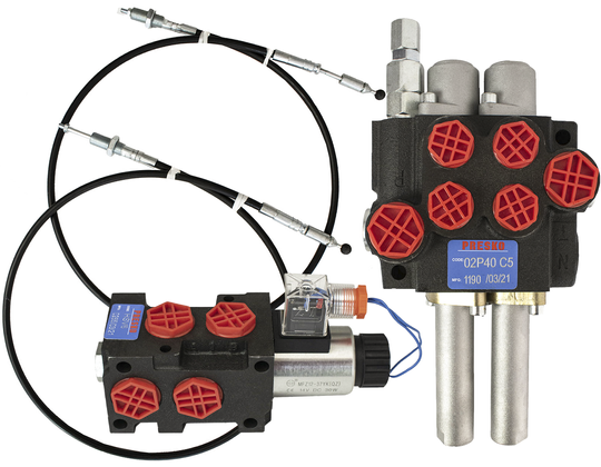 Hydraulik-steuerventil PRESKO 2-teilig 40l mit 2x2m Leitungen und Elektroventil - Bausatz