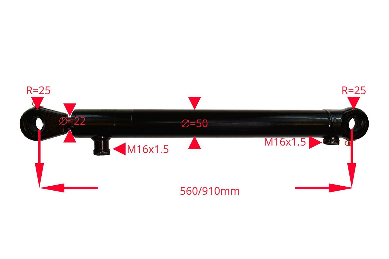 Siłownik hydrauliczny 40-22-350 skok 350mm długość złożonego 560mm