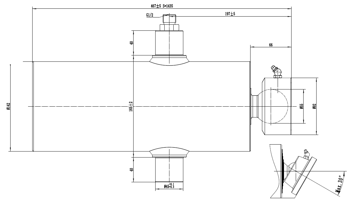 Unterflurzylinder fünfteilig PRESKO mit 1435 mm Verlängerung, 12 Tonnen Tragfähigkeit, verchromte Profile.