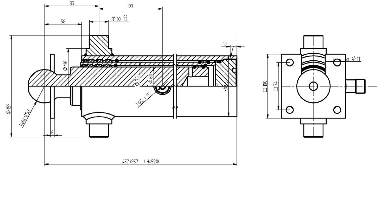 Unterflurzylinder hydraulikzylinder PRESKO mit 520mm Verlängerung, speziell für den D35 Anhänger, zweiteilig.