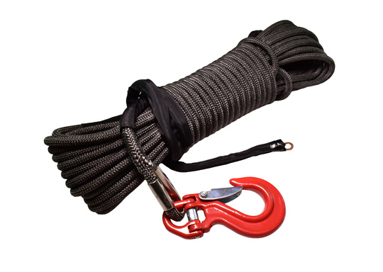 Lina syntetyczna w oplocie do wyciągarki OFF ROAD 12mm x 25M + HAK - kolor szary
