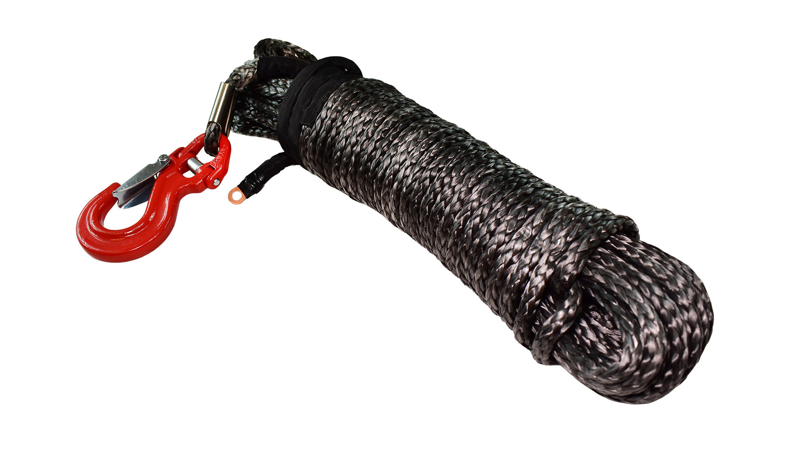 Lina syntentyczna 10 mm x 28 m do wyciagarki OFF-ROAD szara + HAK