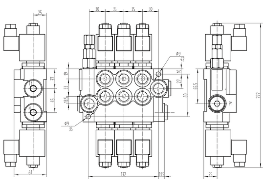 Hydraulic Directional Valve Presko , 3-section electrically controlled 12V