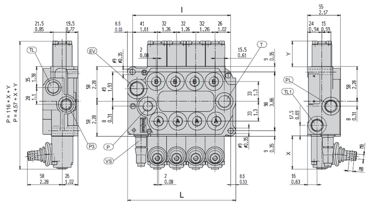 Hydraulic Directional Valve Salami VDM6, 2-section