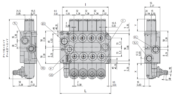 Rozdzielacz hydrauliczny Salami VDM6, 6-sekcyjny