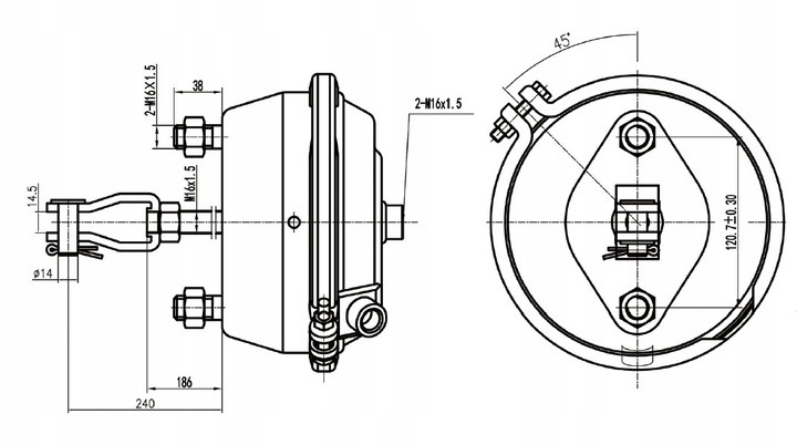 Cylinder t30 pneumatic trailer brake