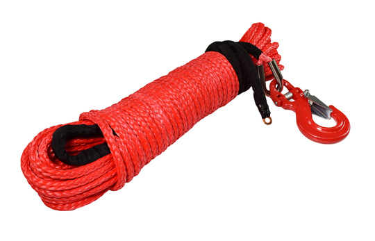 Lina syntentyczna 10 mm x 28 m do wyciagarki OFF-ROAD czerwona + HAK