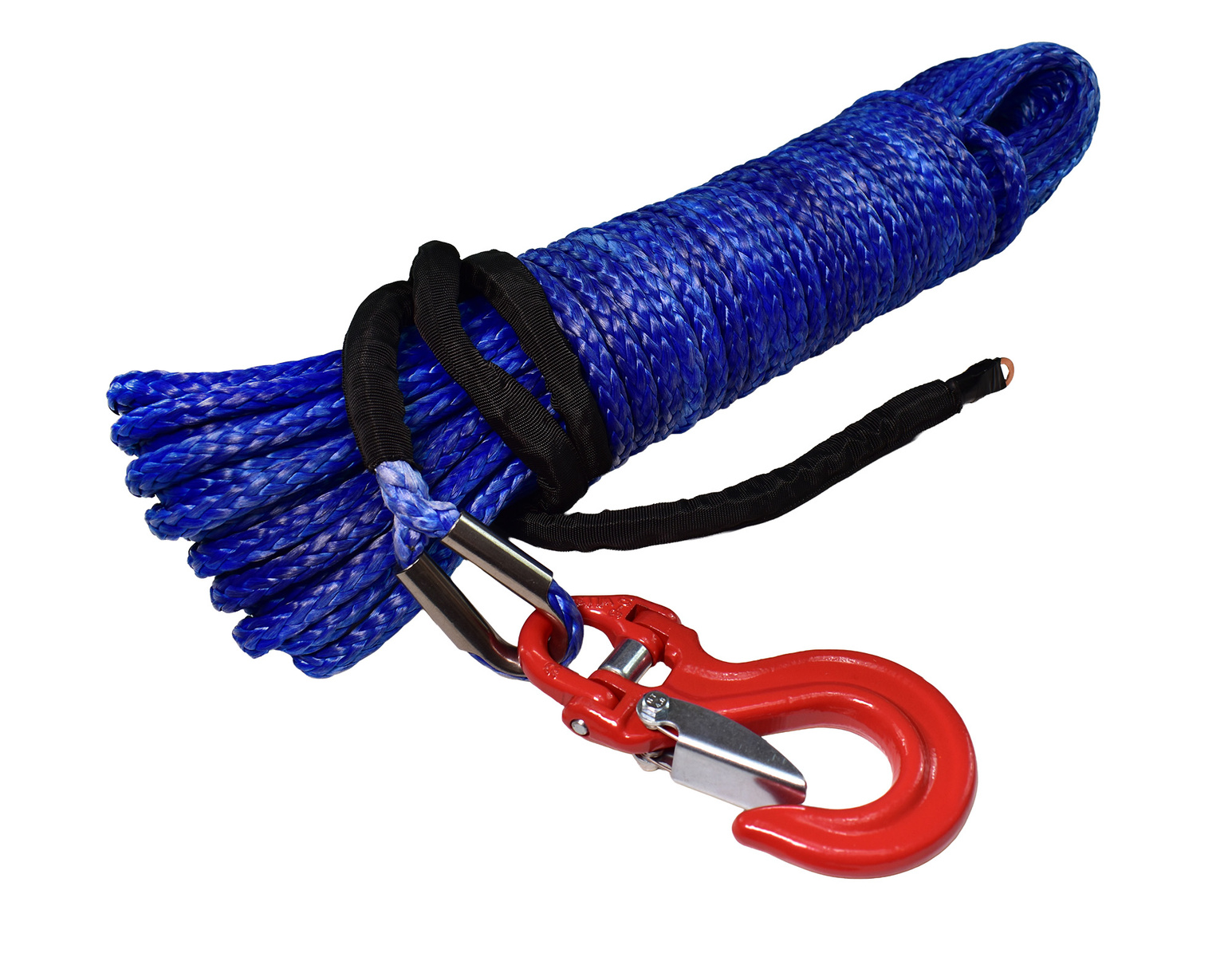 Lina syntentyczna 10 mm x 28 m do wyciagarki OFF-ROAD niebieska + HAK