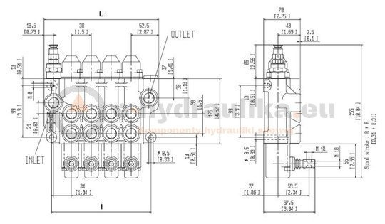 Hydraulic Directional Valve Salami VDM09, 2-section