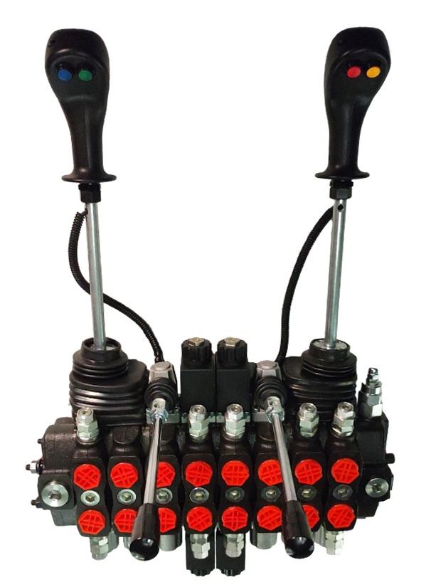 Hydraulic Directional Valve 8-section, 2 12V electric sections, 90l, 2 4-position joysticks