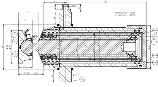 Underbody Cylinder PRESKO, with an extension of 1200mm, five-member.