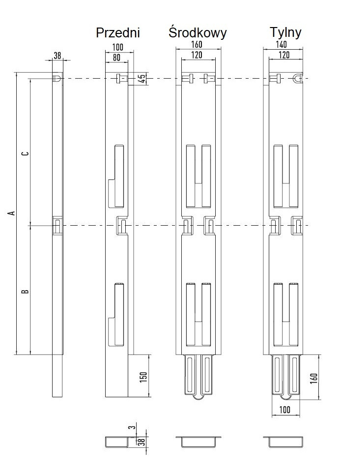Vorderer linker Pfosten H=800 zum Seitenbrett 25mm