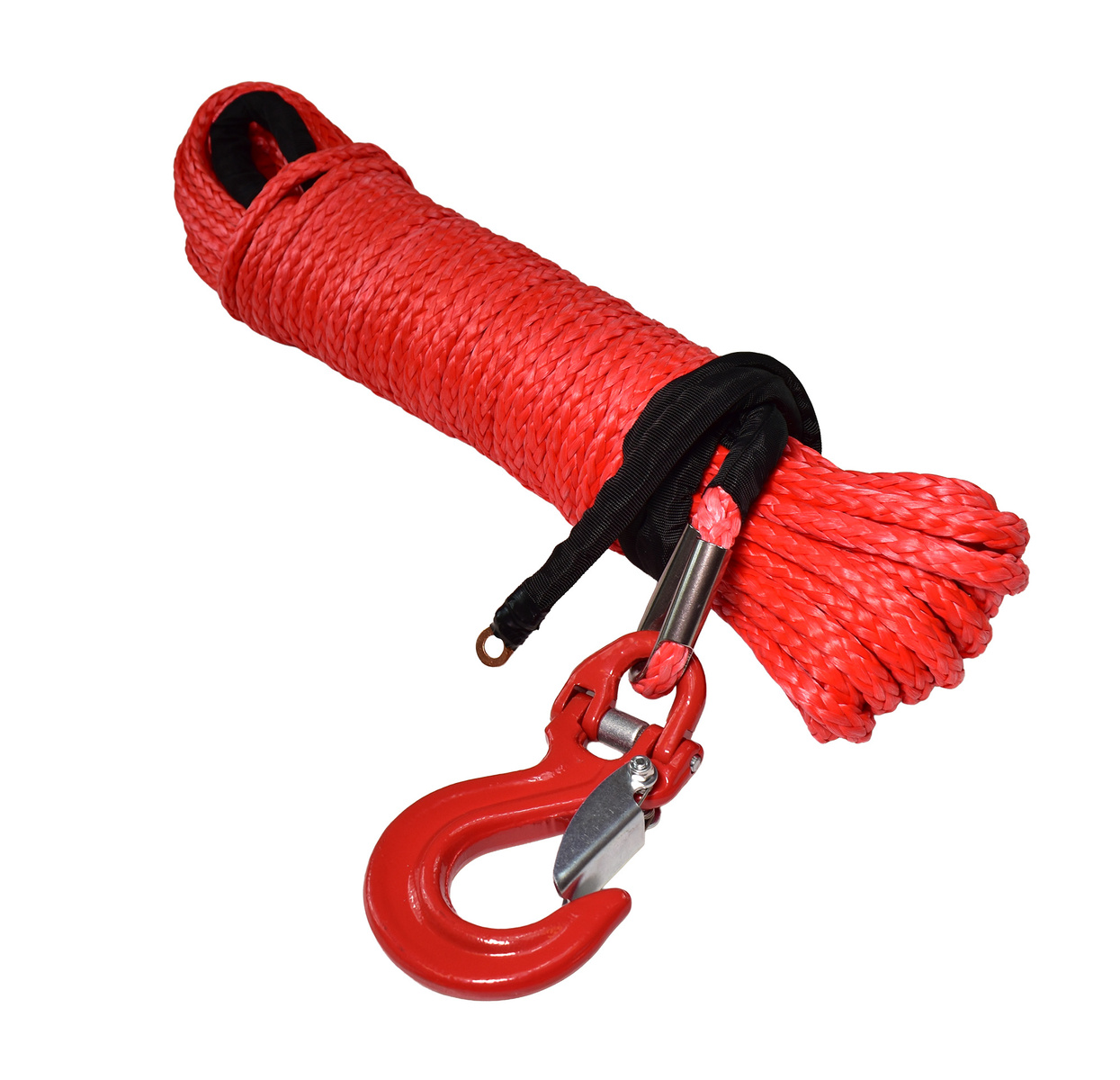 Lina syntentyczna 10 mm x 28 m do wyciagarki OFF-ROAD czerwona + HAK