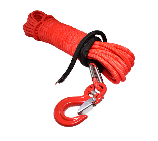 Lina syntetyczna w oplocie do wyciągarki OFF ROAD 12mm x 25M + HAK - kolor czerwony