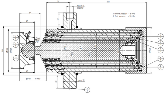 hydraulikzylinder Zylinder PRESKO 1050mm mit Beschlägen