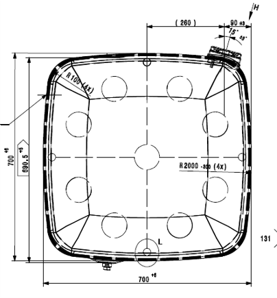 Kraftstofftank Mercedes 550L 700x700x1275