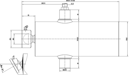 Unterflurzylinder fünfteilig PRESKO mit 1435 mm Verlängerung, 12 Tonnen Tragfähigkeit, verchromte Profile.