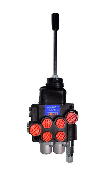Rozdzielacz hydrauliczny PRESKO  2-sekcyjny 40l sterowany joystickiem w zestawie z nyplami