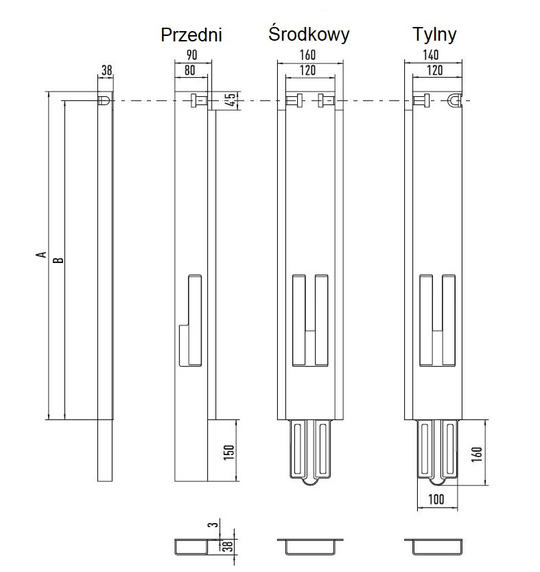 Mittelpfosten H=800 für 25mm Seitenwand