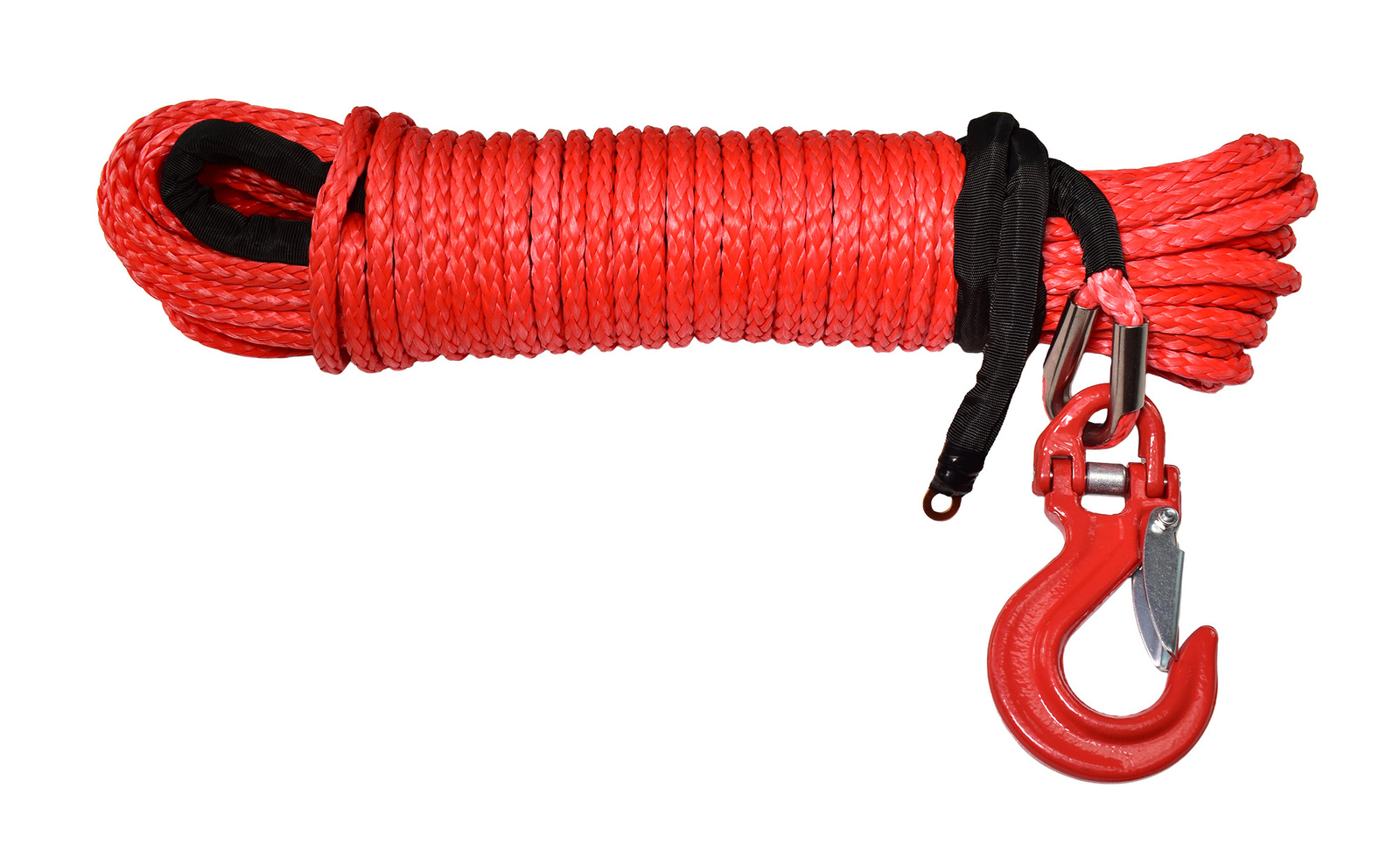 Lina syntentyczna 10 mm x 28 m do wyciagarki OFF-ROAD czerwona + HAK