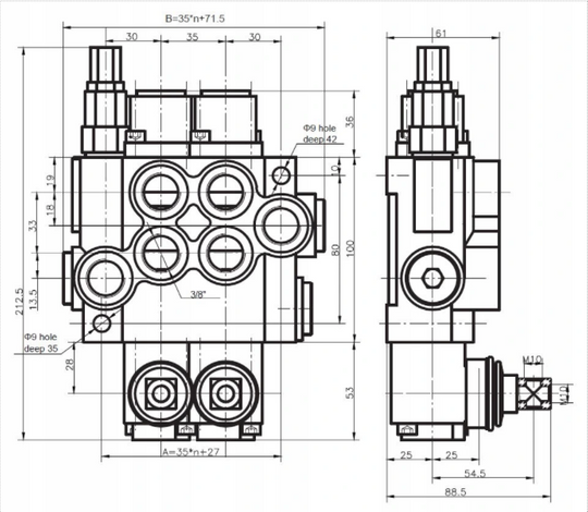 Hydraulic Directional Valve PRESKO 3-section 40l with one floating section- set with nipples