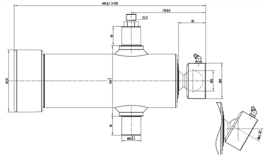 Underbody Cylinder PRESKO with an extension of 700mm, three-legged.