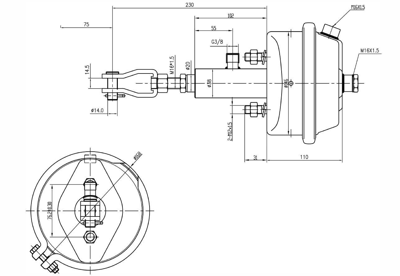 Siłownik hamulcowy do przyczep hydrauliczno pneumatyczny T16-20