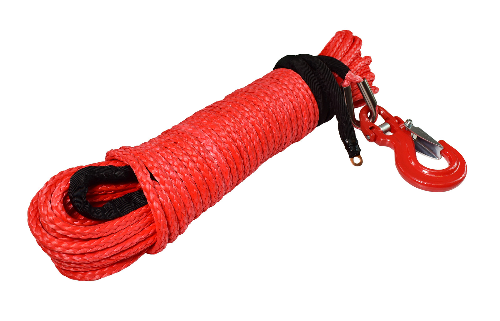 Lina syntentyczna 10 mm x 28 m do wyciagarki OFF-ROAD czerwona + HAK