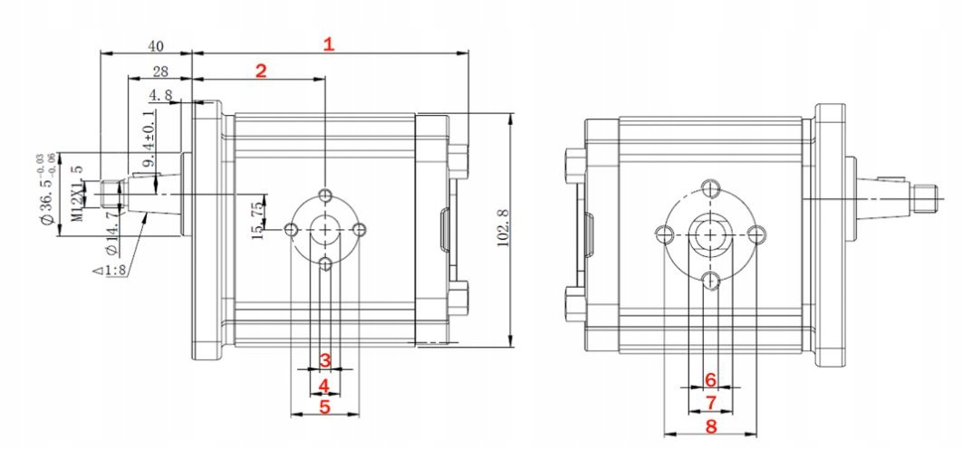 Pompa hydrauliczna zębata prawa  PRESKO prawa 8,3cm3 12l Grupa 2 PE