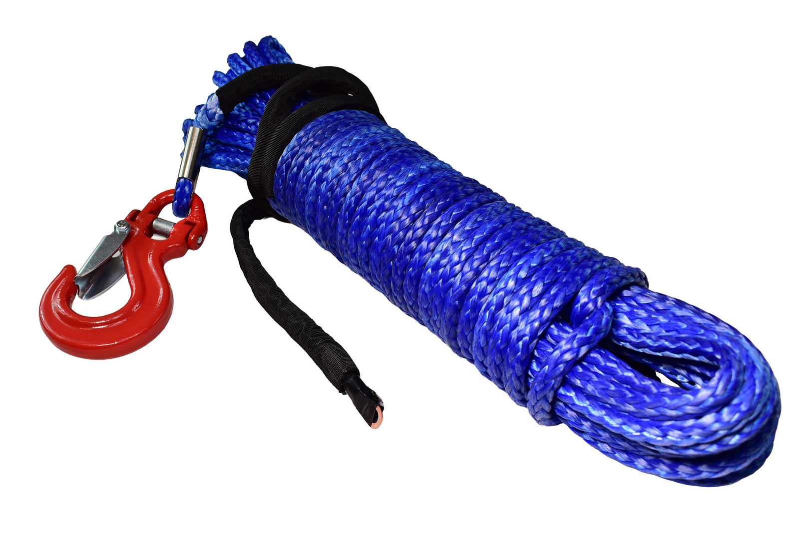 Lina syntentyczna 10 mm x 28 m do wyciagarki OFF-ROAD niebieska + HAK