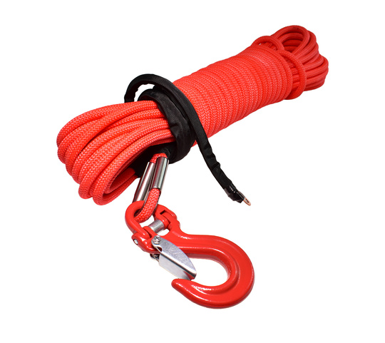 Lina syntetyczna w oplocie do wyciągarki OFF ROAD 12mm x 25M + HAK - kolor czerwony