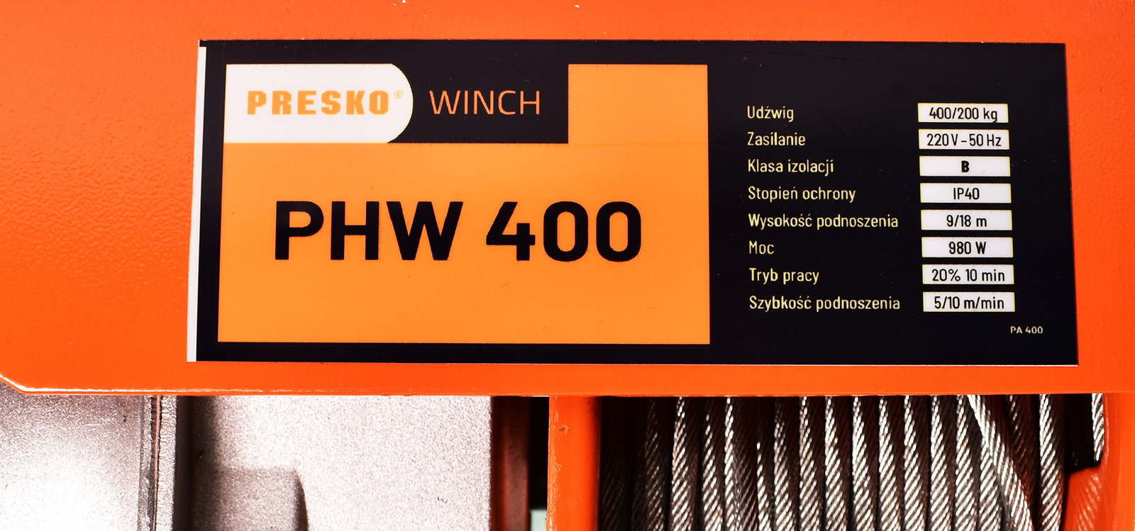 Elektrische Winde 400kg Drahtseil 18m 230V