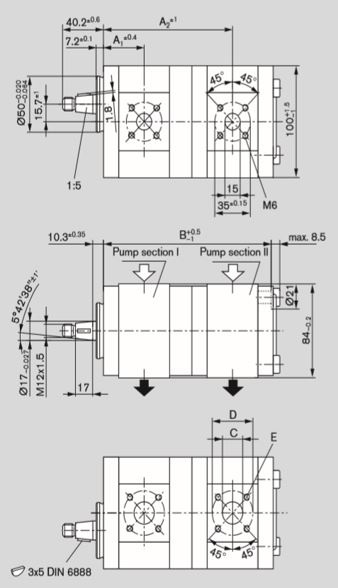 Presko hydraulische Zahnradpumpe 16cm3 + 11cm3