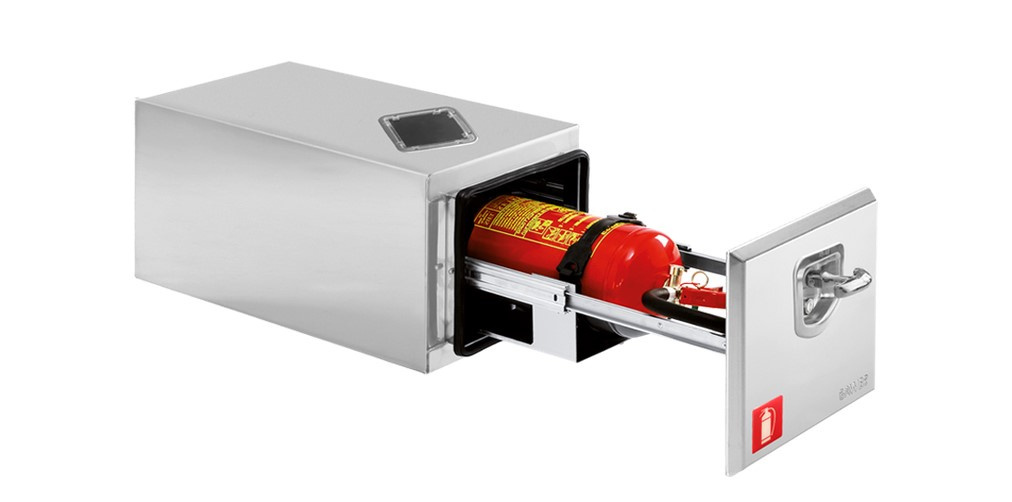 Feuerlöscherkästen von 4 - 12 kg, ausziehbar aus Stahl
