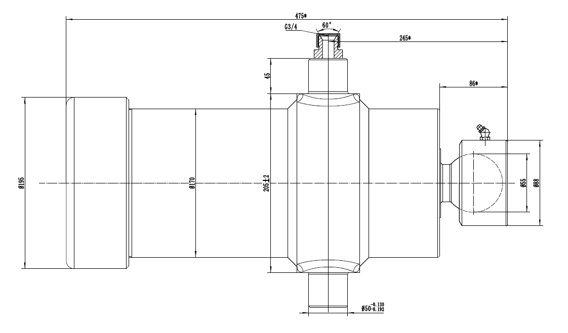 Underbody Cylinder PRESKO with an extension of 1549 mm, 6-stages, load capacity 15 tons