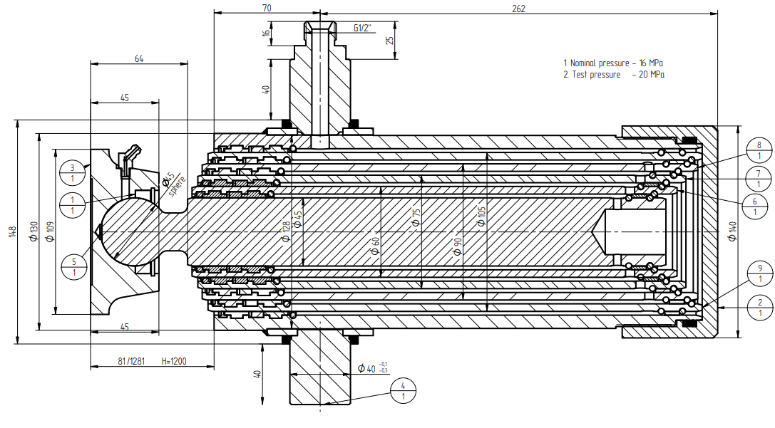 PRESKO Hydraulic Cylinder, 1200 mm