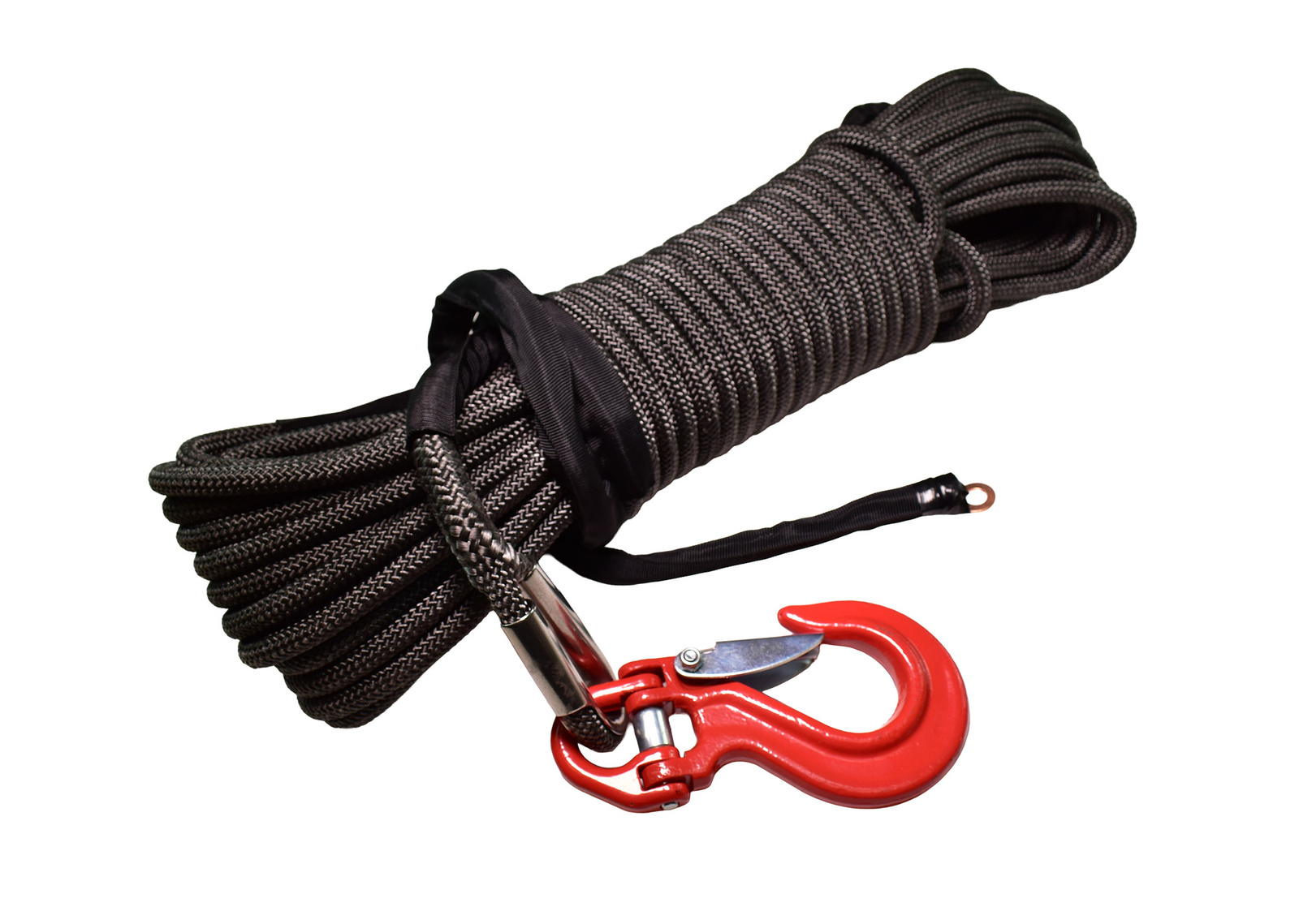 Lina syntetyczna w oplocie do wyciągarki OFF ROAD 12mm x 25M + HAK - kolor szary