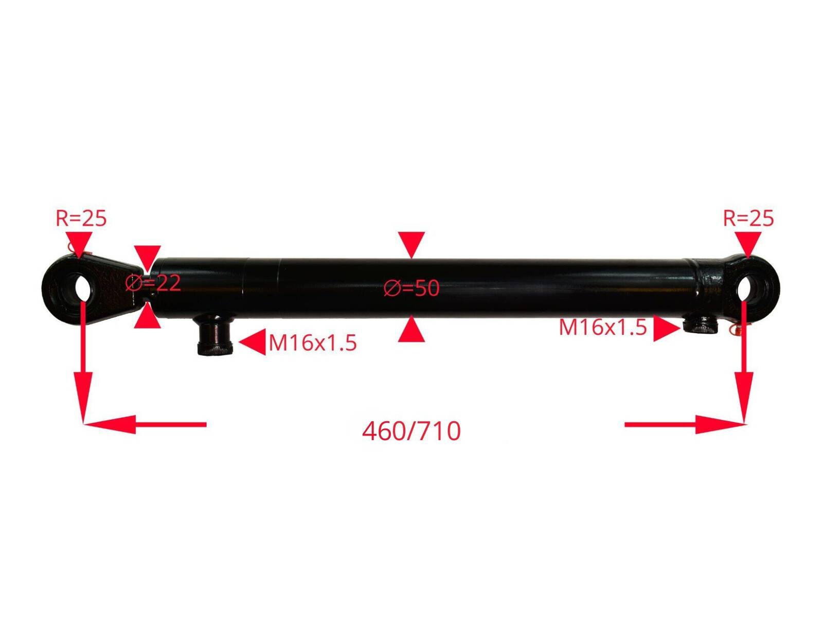 Siłownik hydrauliczny skok 250mm długość 710mm / 460mm