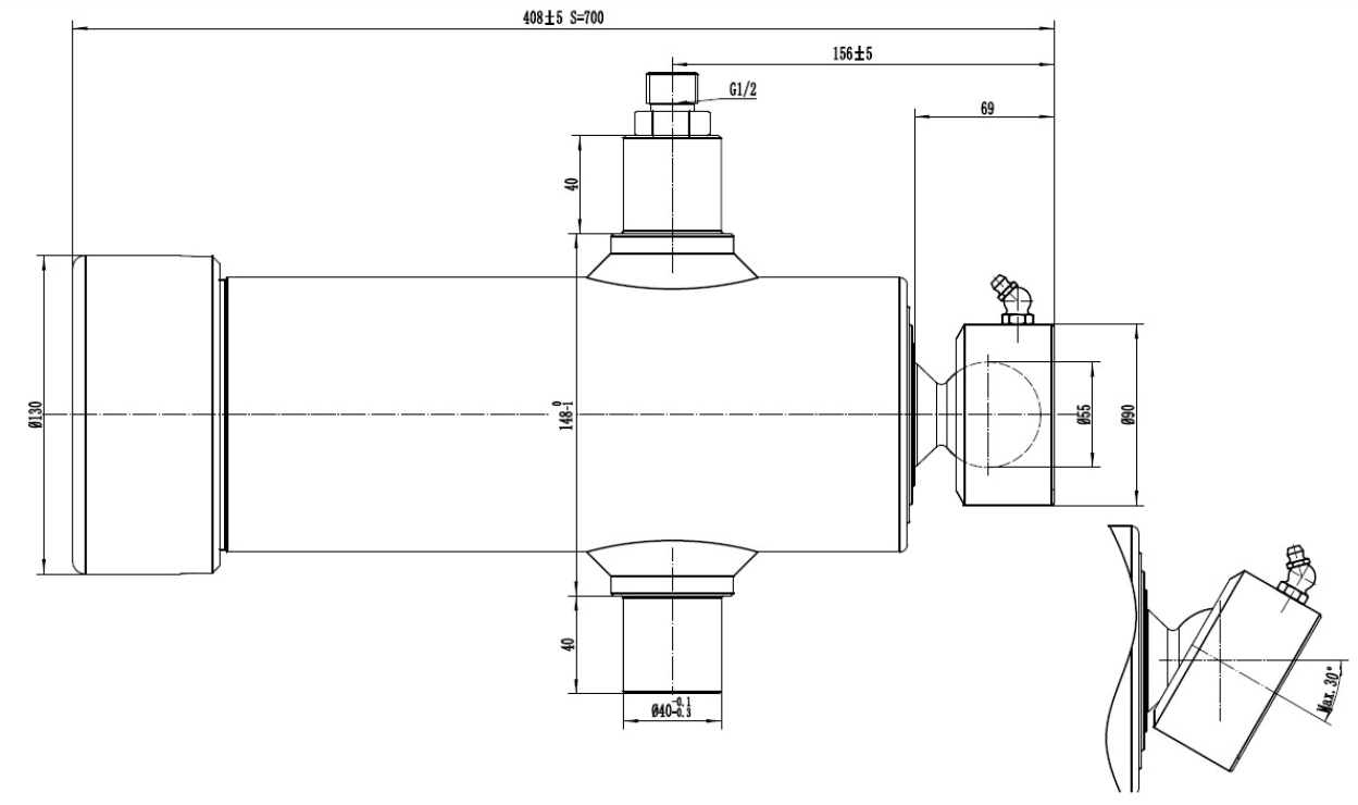 Siłownik podskrzyniowy PRESKO o wysuwie 700mm, trzyczłonowy.